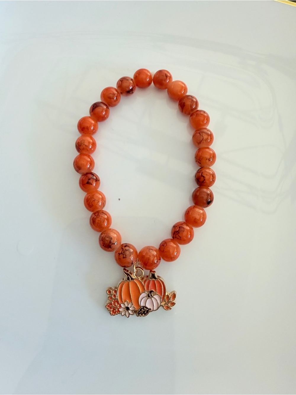 Fall Orange Beaded Bracelet with Pumpkin Charm